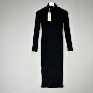 Re Ona Revolve Womens Dress Medium Black Turtleneck Midi Fitted Sculpt Minimal